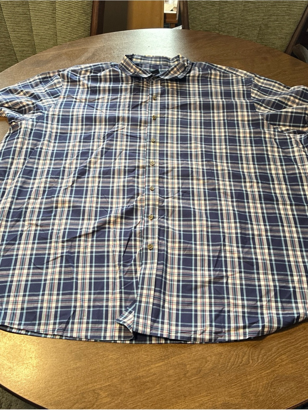 Harbor Bay Navy and White Plaid Casual Button-Down Shirt